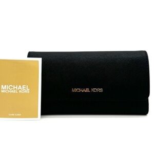 Michael Kors Large Trifold Wallet Black Leather Rich Black/Gold